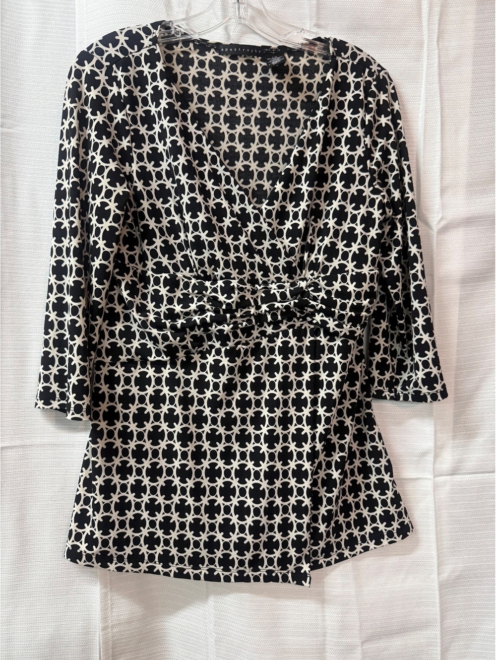 Apostrophe Black and White Patterned Long Sleeve Blouse Size L